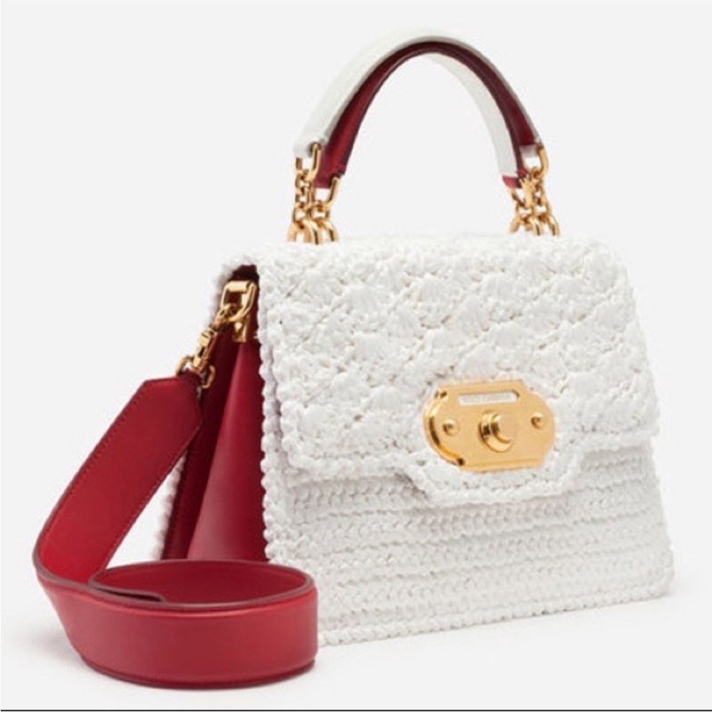 Dolce Gabbana white and red raffia crochet Welcome Bag